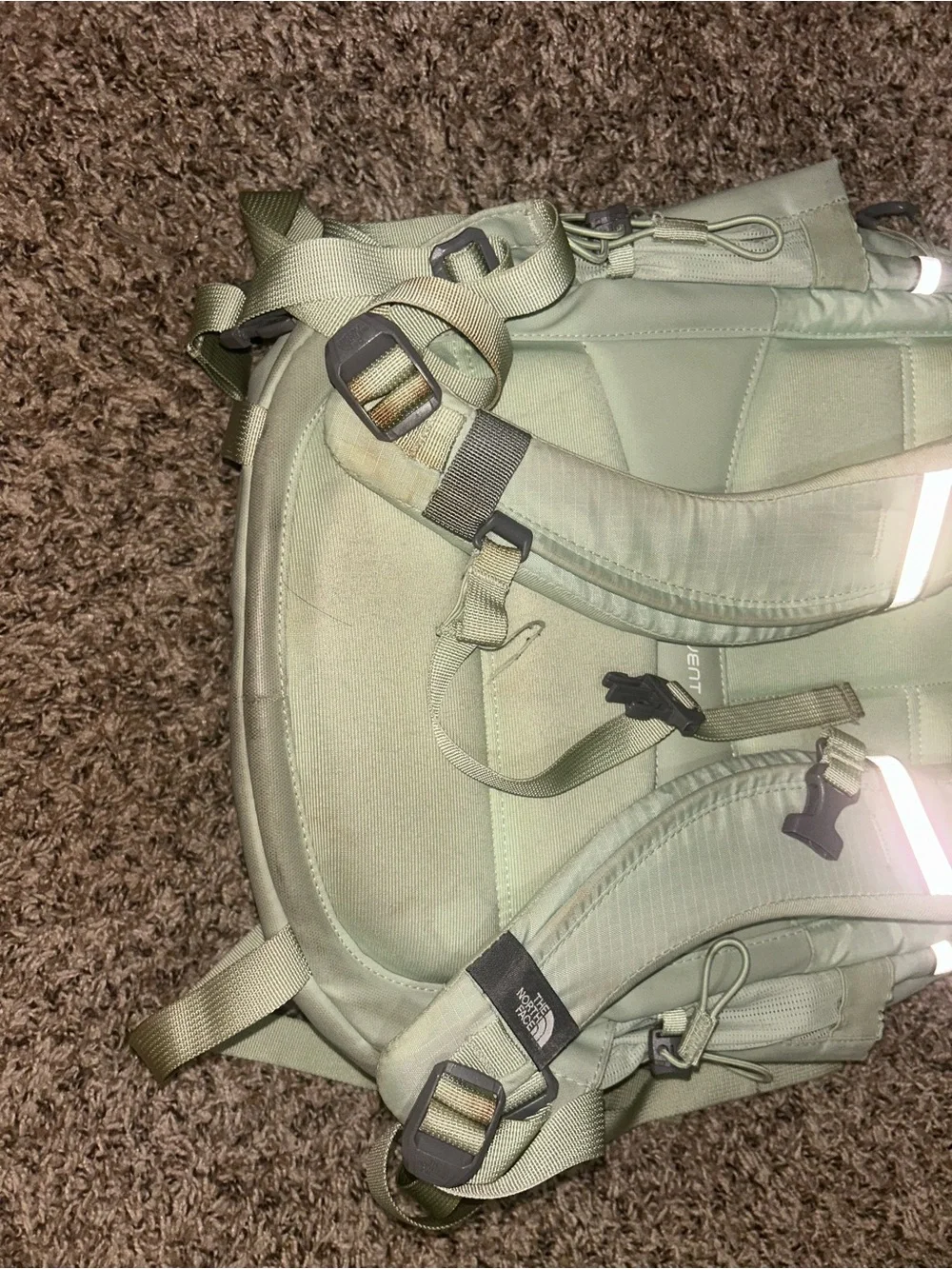 The North Face Sage Green Backpack with Reflective Cord